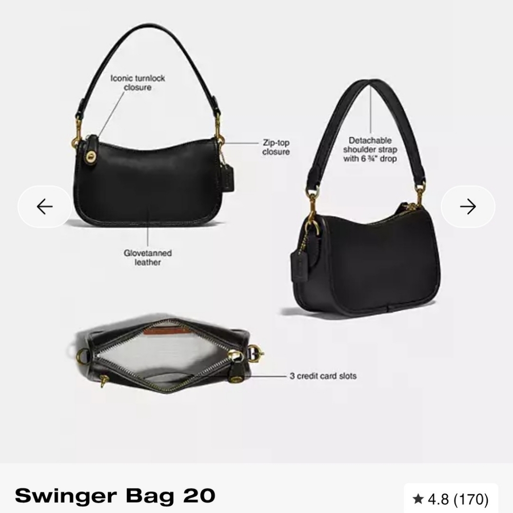 Black Croc-Embossed Coach Swinger 20 Shoulder Bag - Picture 10 of 11
